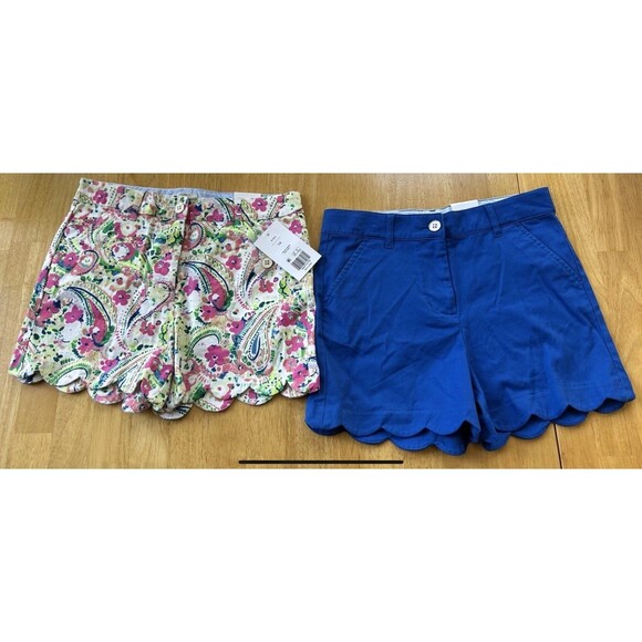 Crown & Ivy Girls 14 Blue & Floral Scalloped Hem Shorts Adjustable Waist Set/2 - Picture 1 of 10